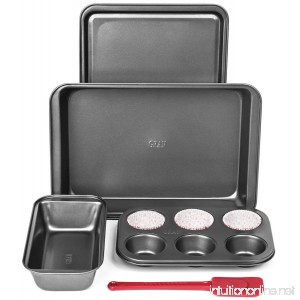 Baking Pans Bakeware Set - 5 Pieces - 6 Cup Muffin Tin Pan Cookie Baking Sheet Nonstick Tray Loaf Bread Pan Lasagna Pan Icing Spatula - House Warming Presents for a New Home - B01J5003AC